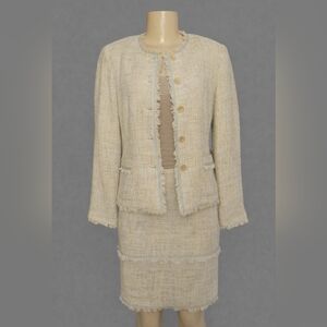 Vintage Neiman Marcus Exclusive Tweed Skirt Suit Set Size 8 Fringe